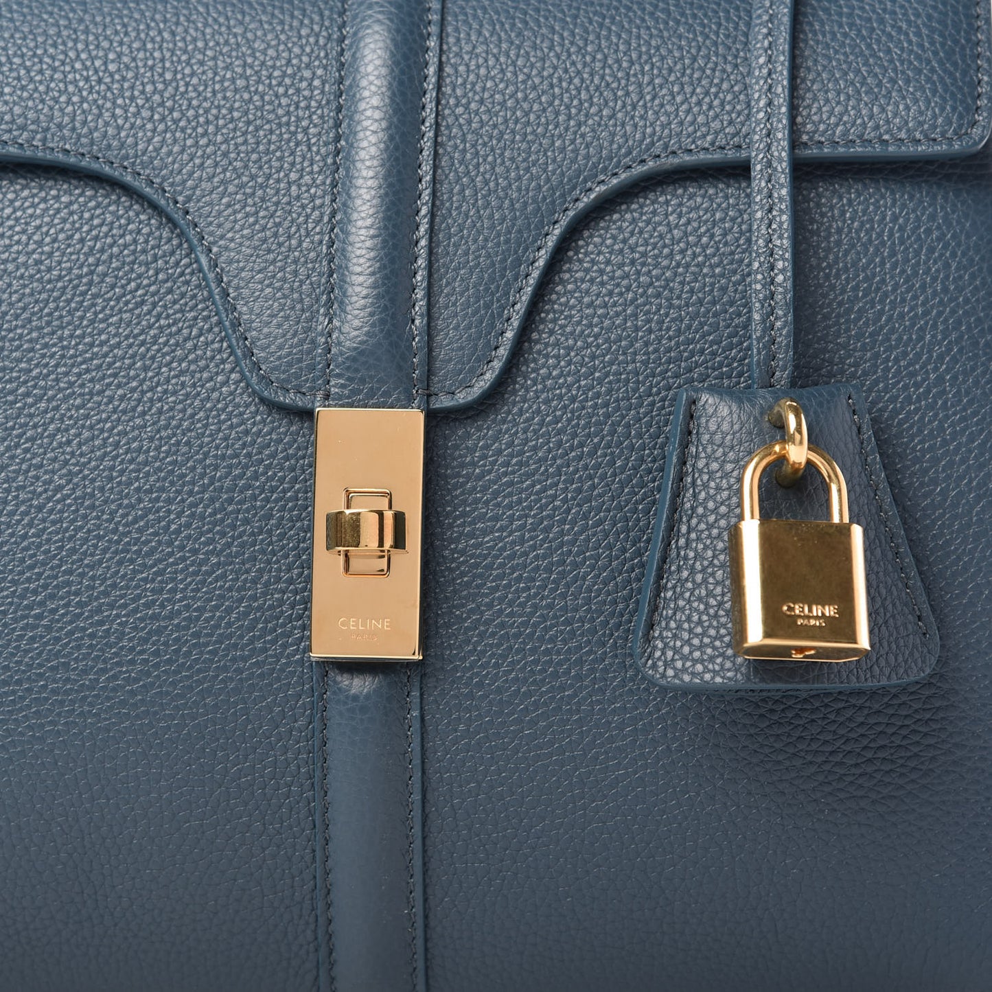 Grained Calfskin Small 16 Top Handle Bag Petrol