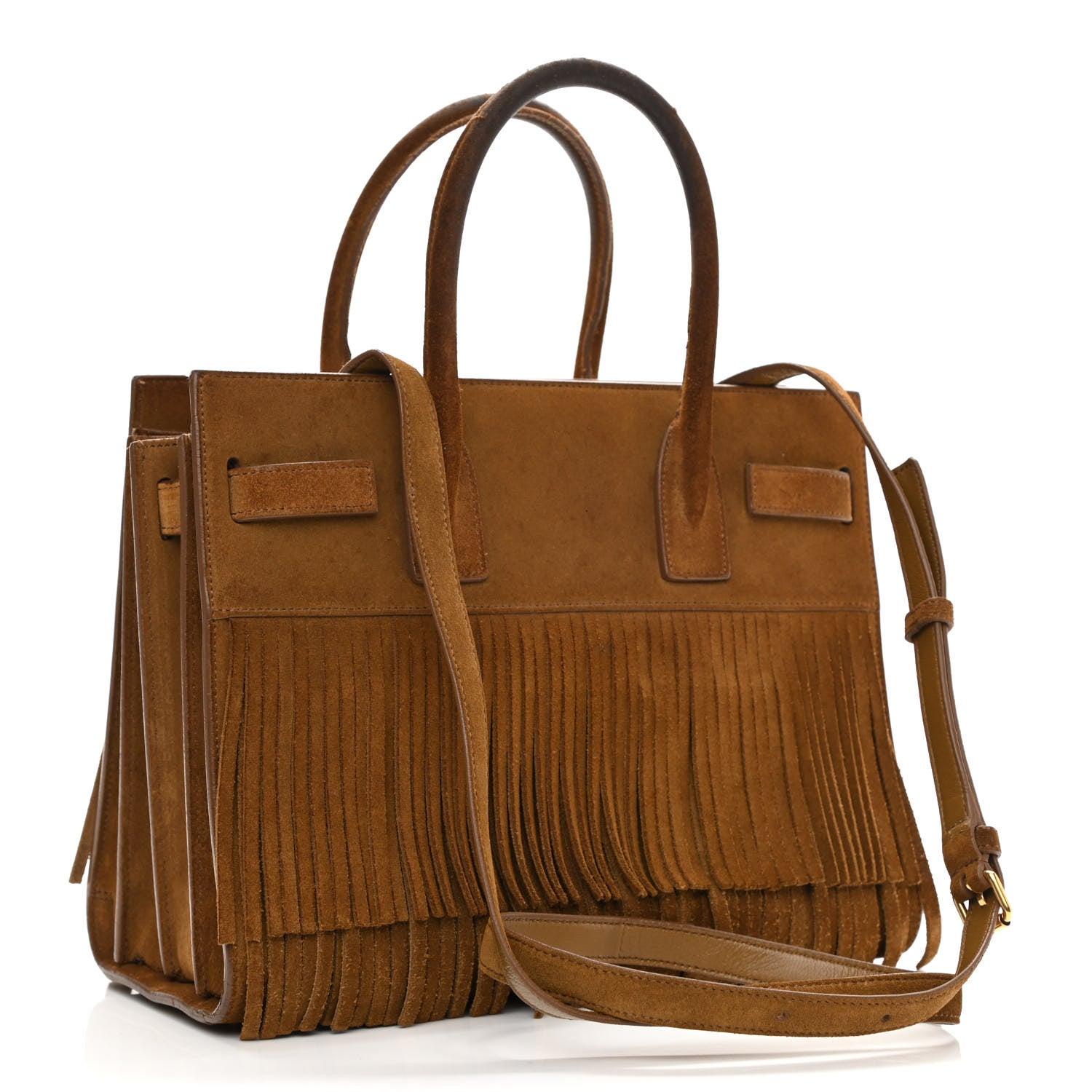 Saint Laurent Suede Fringe Baby Sac De Jour Brown 2 of 14