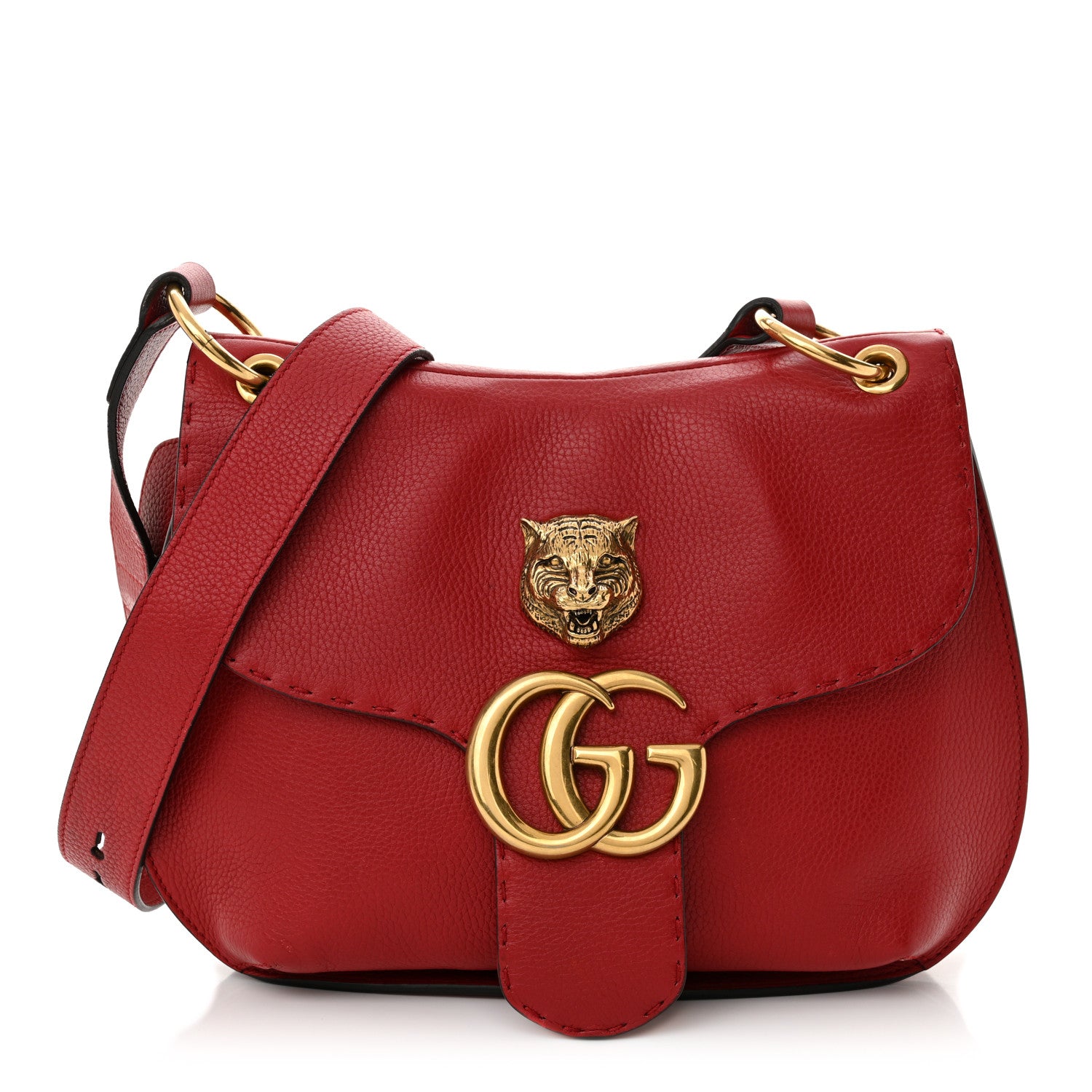 Gucci Cellarius Calfskin Feline GG Marmont Flap Shoulder Bag Vulcanic Red 1 of 10