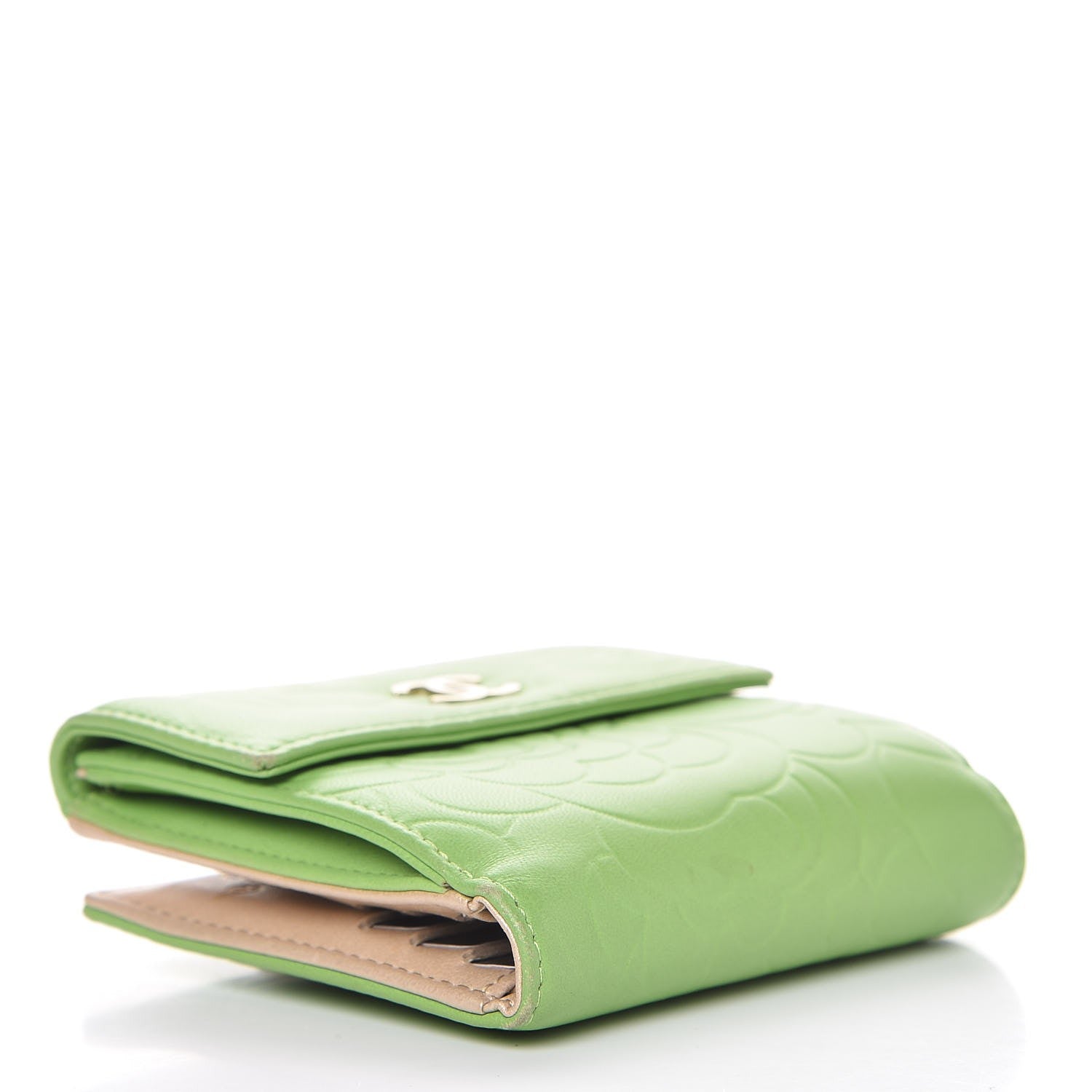 Chanel Lambskin Embossed Camellia French Wallet Light Green 4 of 9