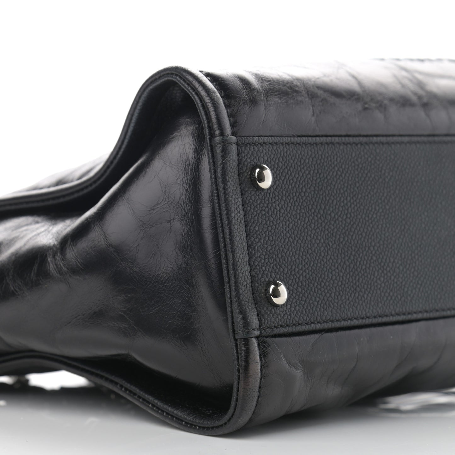 Glazed Calfskin Small Deauville Tote Black