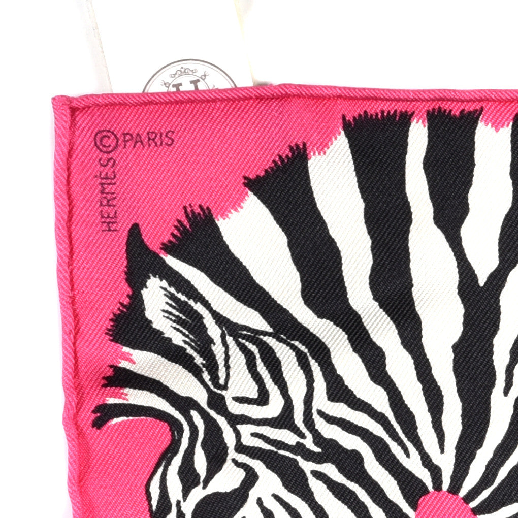 Silk Carre Zebra Pegasus Nano Scarf 20 Rose Bonbon Black White