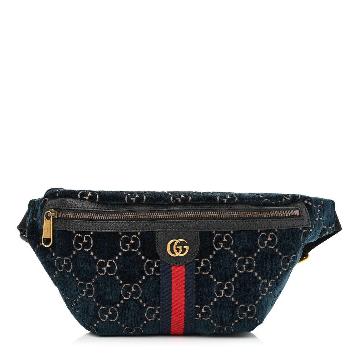 Gucci Velvet GG Monogram Web Belt Bag Blue Beige 1 of 10