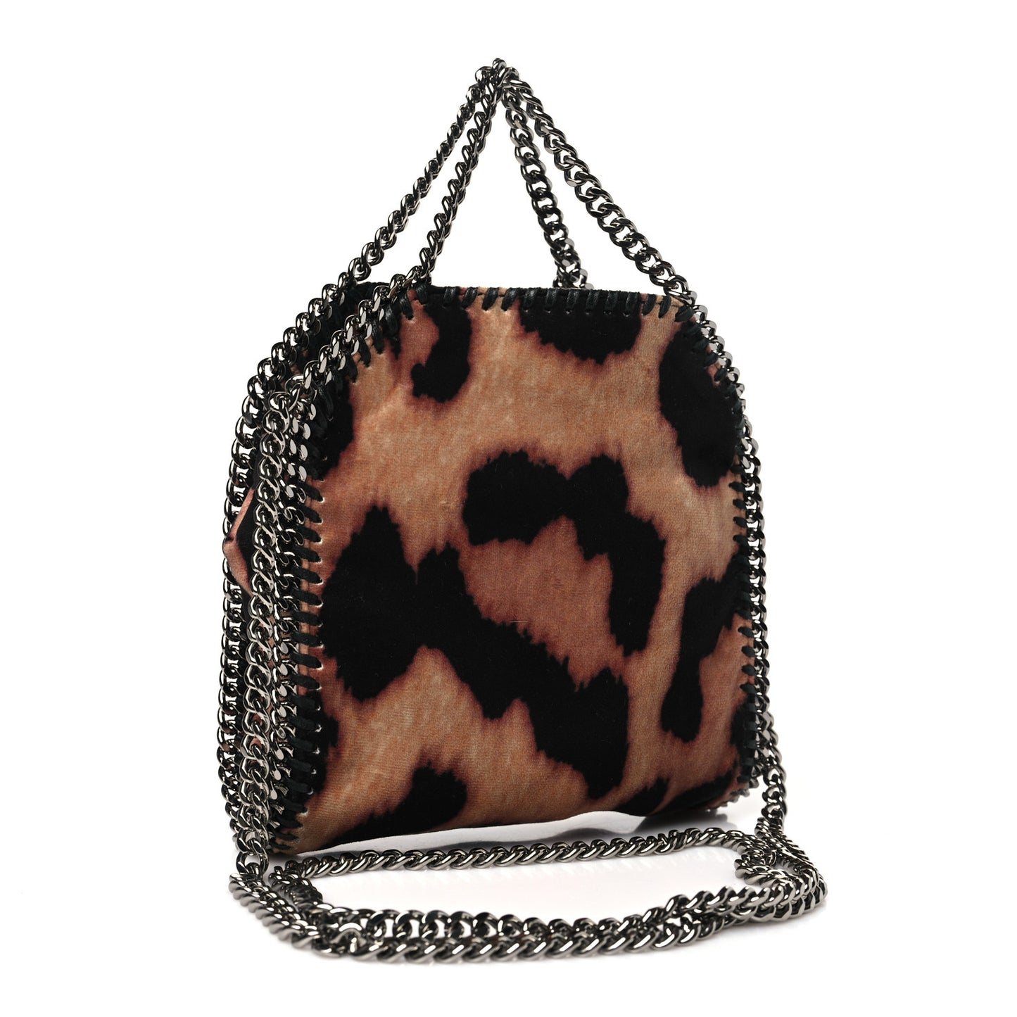 Linen Leopard Print Tiny Falabella Tote Brown