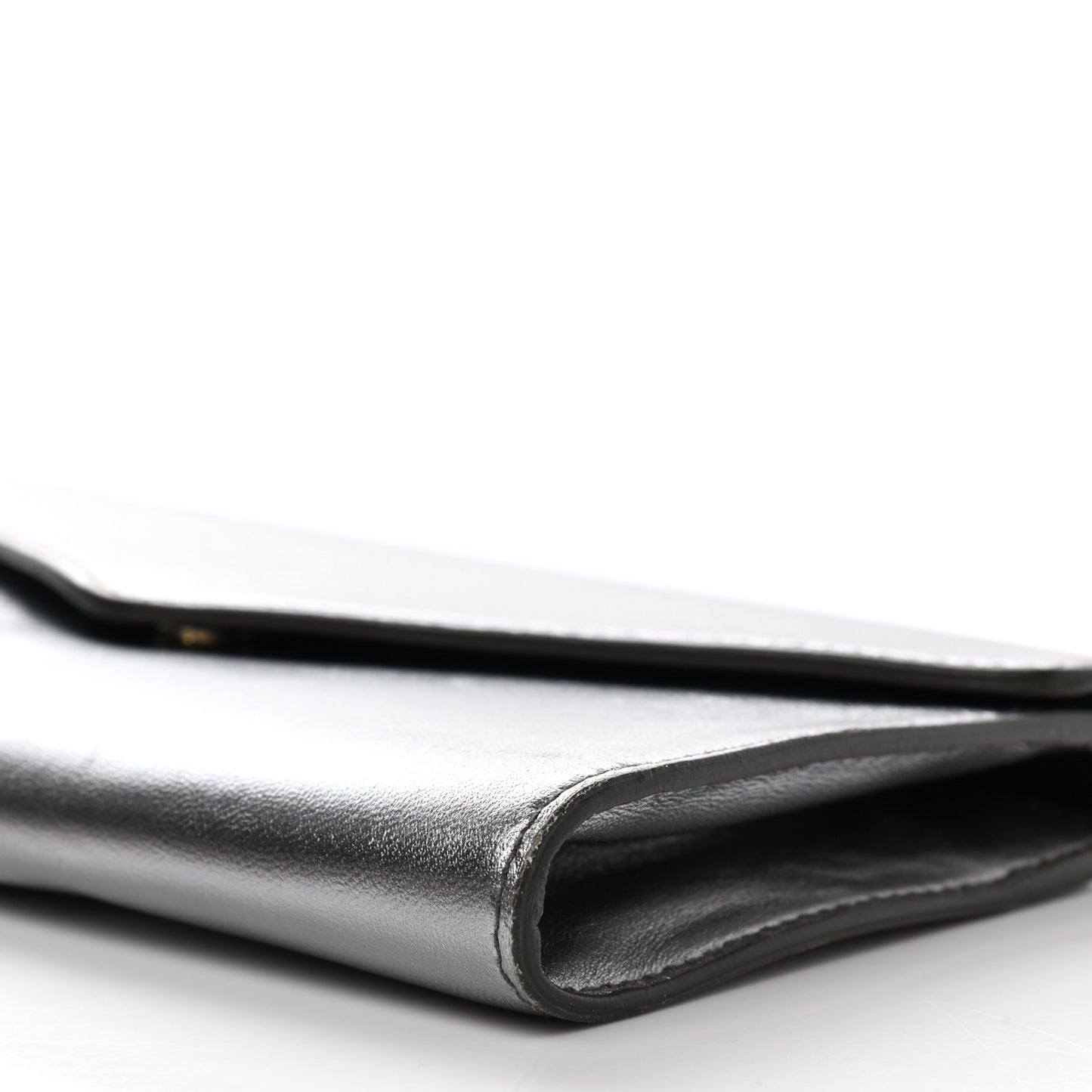 Metallic Calfskin Y-Mail Clutch Silver