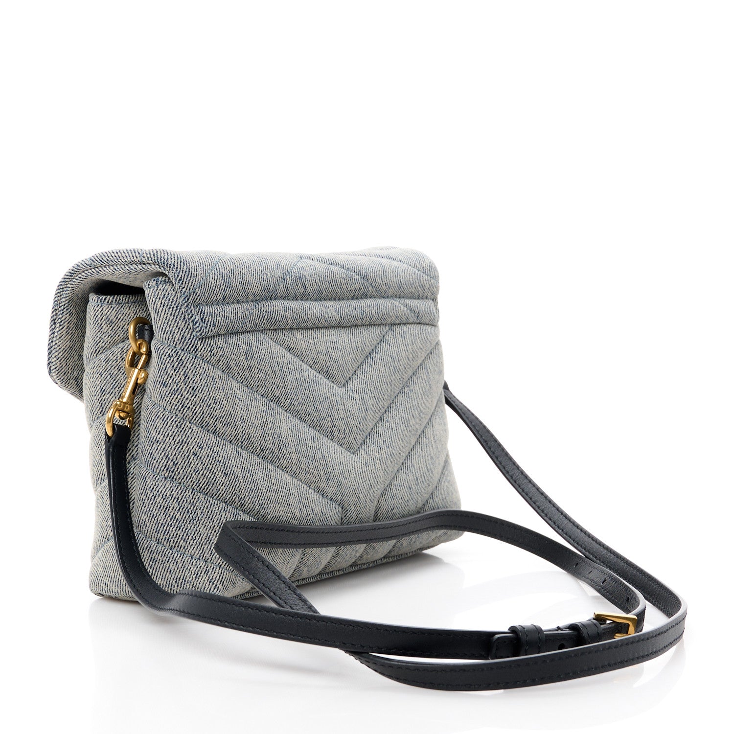 Saint Laurent Denim Y Quilted Monogram Toy Loulou Crossbody Bag Grey 3 of 14