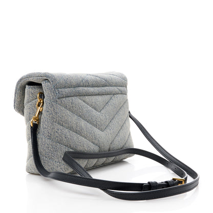 Saint Laurent Denim Y Quilted Monogram Toy Loulou Crossbody Bag Grey 3 of 14