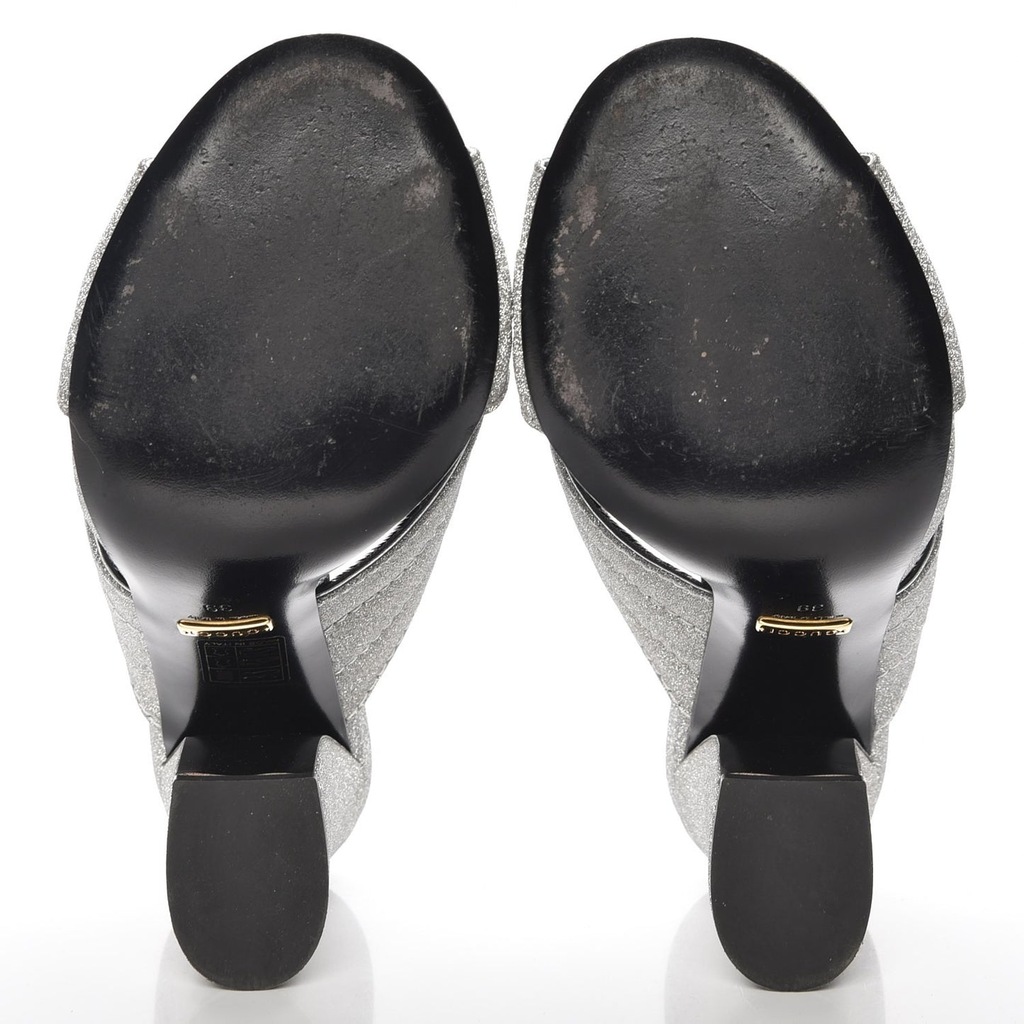 Glitter Fabric Webby Crossover High Heel Slide Sandals 39 Argento