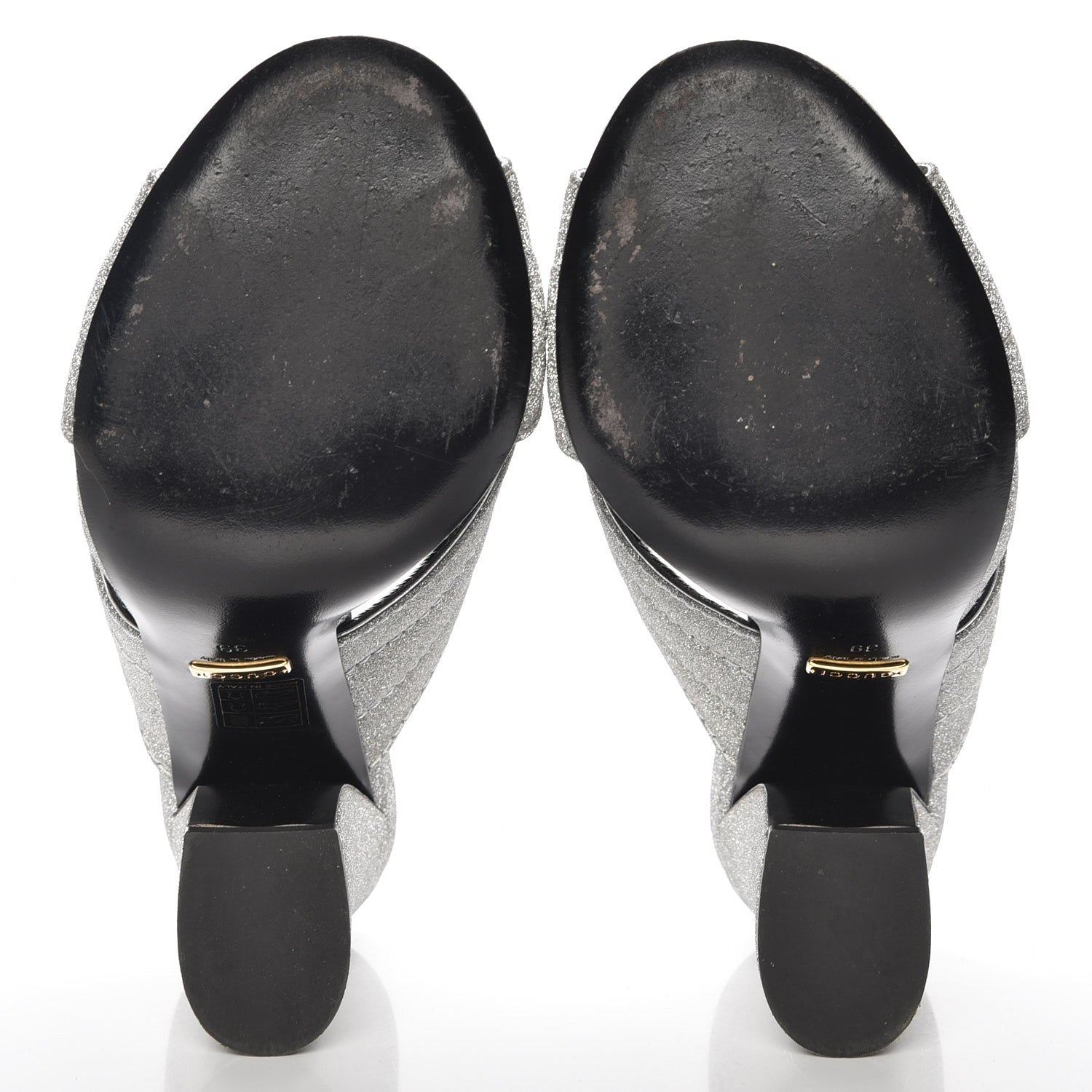 Gucci Glitter Fabric Webby Crossover High Heel Slide Sandals 39 Argento 5 of 8