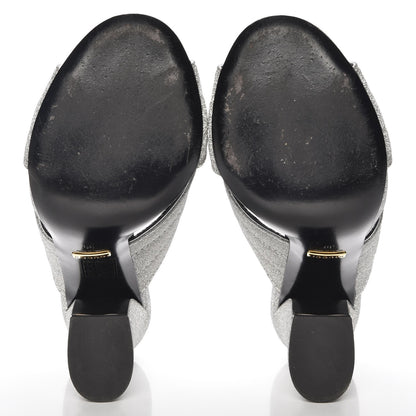Gucci Glitter Fabric Webby Crossover High Heel Slide Sandals 39 Argento 5 of 8
