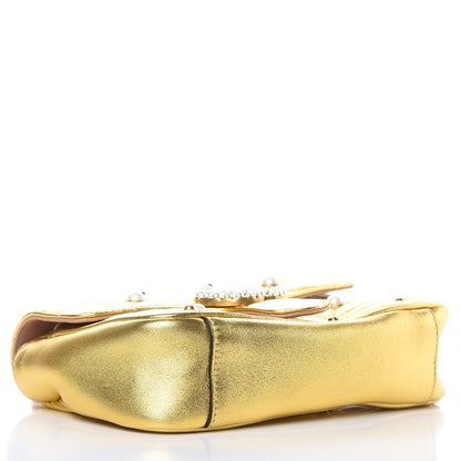 Gucci Metallic Calfskin Matelasse Studded Mini Pearly GG Marmont Shoulder Bag Gold 4 of 10