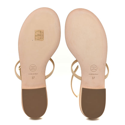 Chanel Lambskin Quilted Pearl CC Thong Sandals 37 Beige 5 of 9