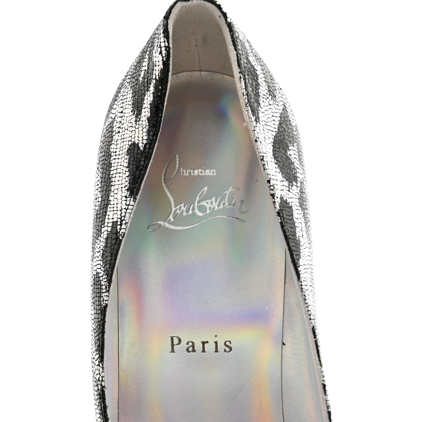 Metallic Calfskin Leopard Kate 85 Pumps 38.5 Black Silver