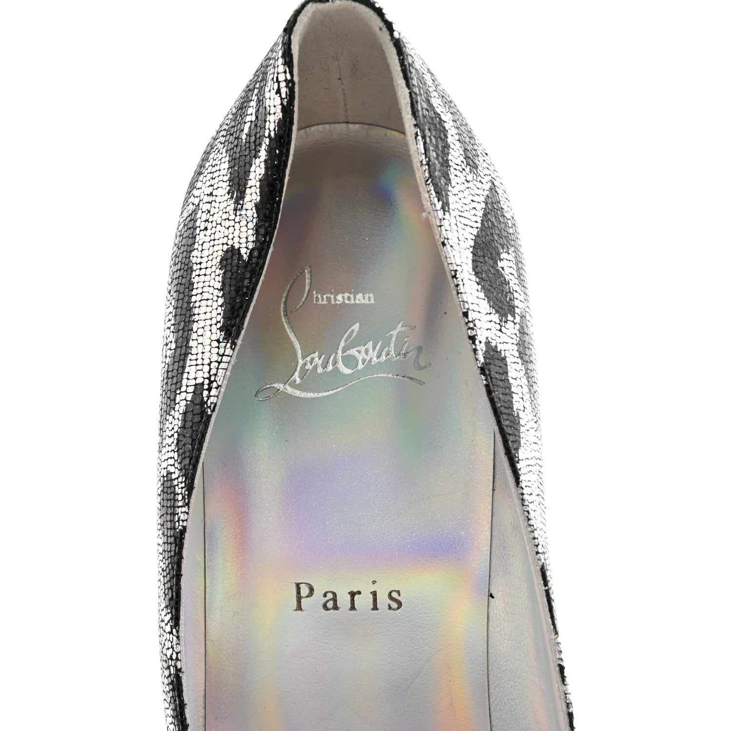 Christian Louboutin Metallic Calfskin Leopard Kate 85 Pumps 38.5 Black Silver 5 of 8