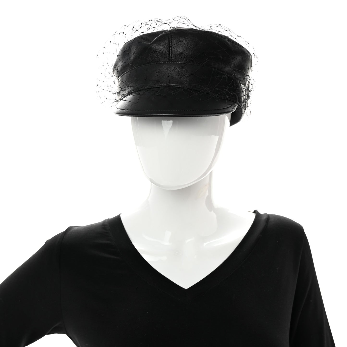 Lambskin Arty Beret Cap With Veil 57 Black