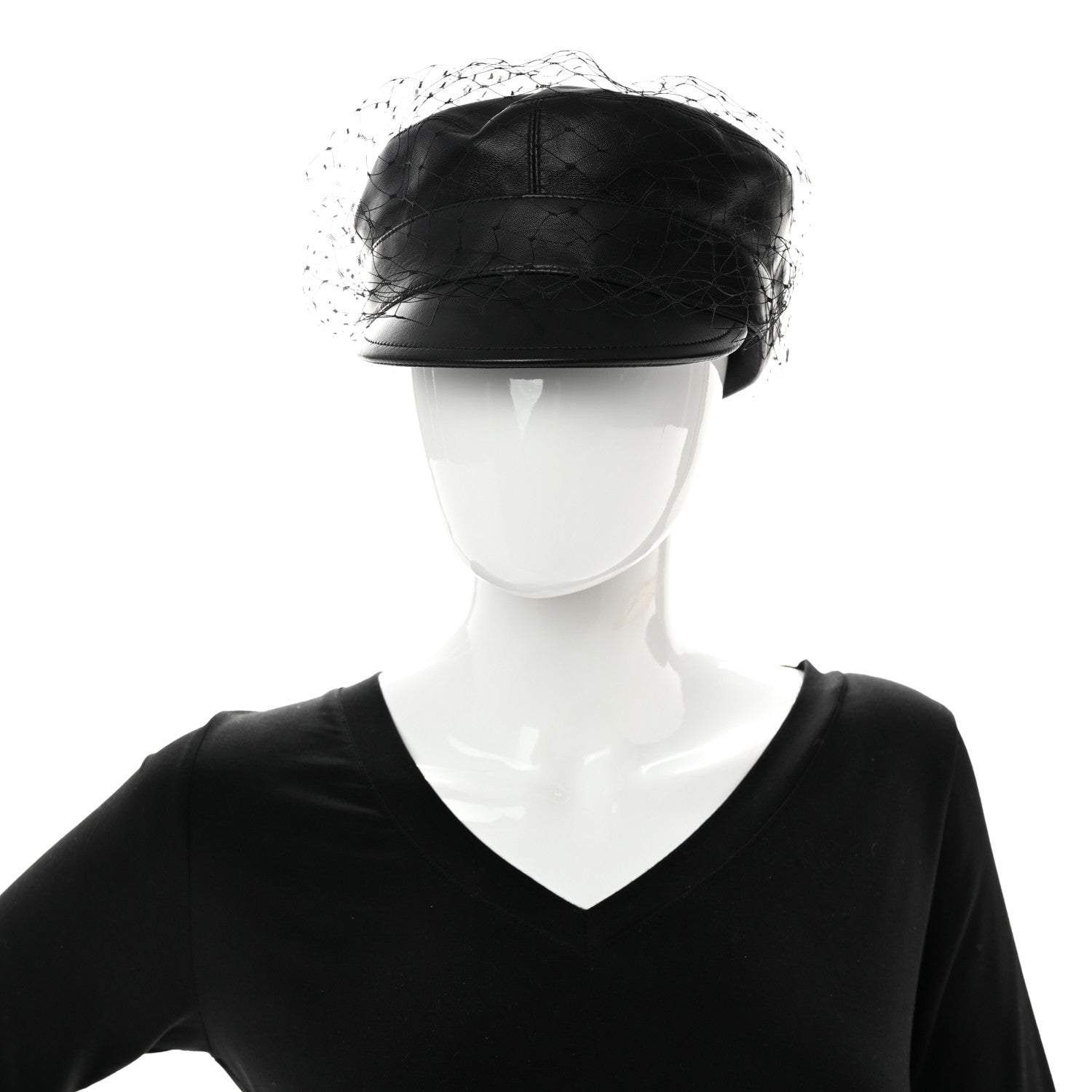 Christian Dior Lambskin Arty Beret Cap With Veil 57 Black 2 of 8