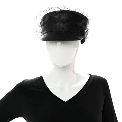 Christian Dior Lambskin Arty Beret Cap With Veil 57 Black 2 of 8