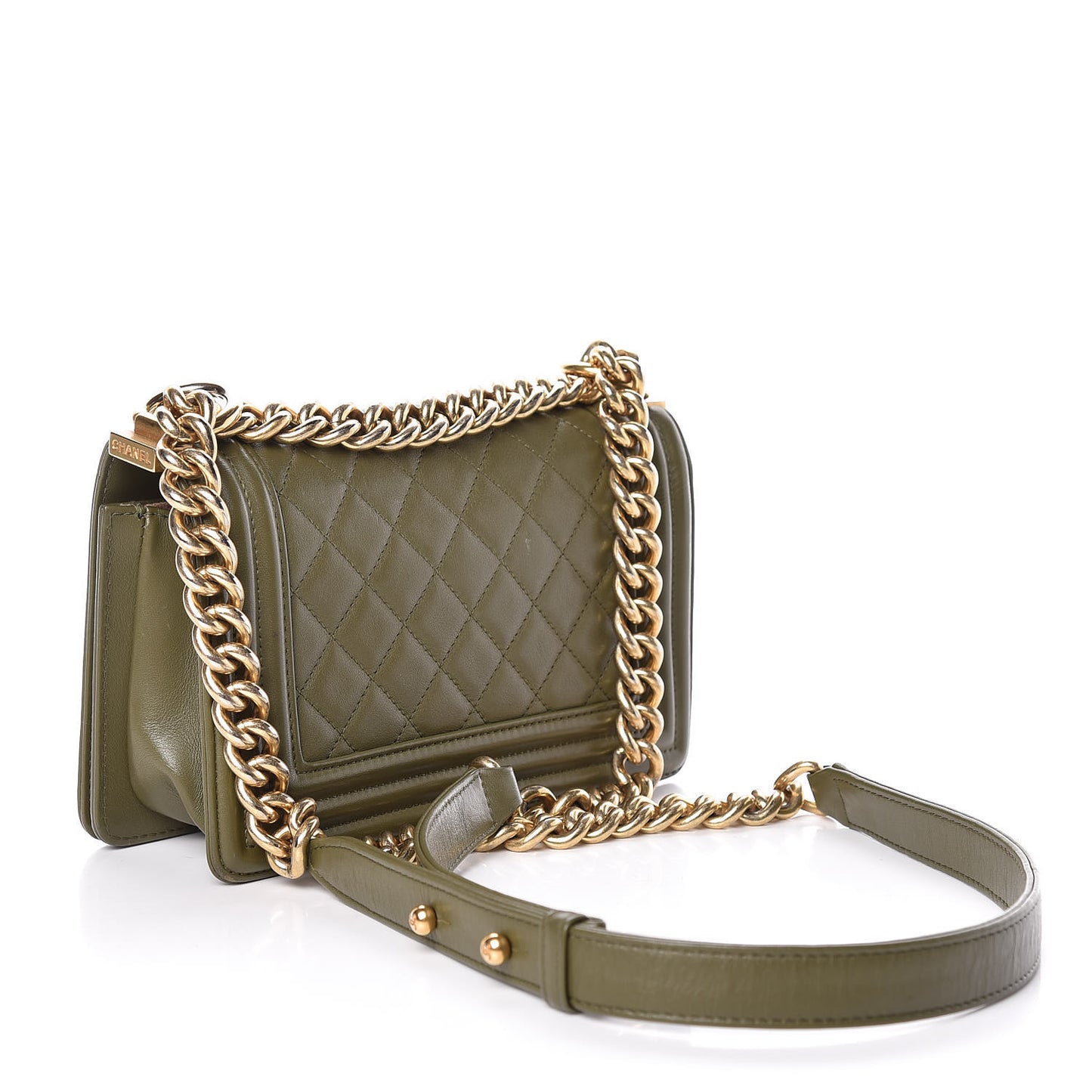 Lambskin Quilted Small Boy Flap Khaki