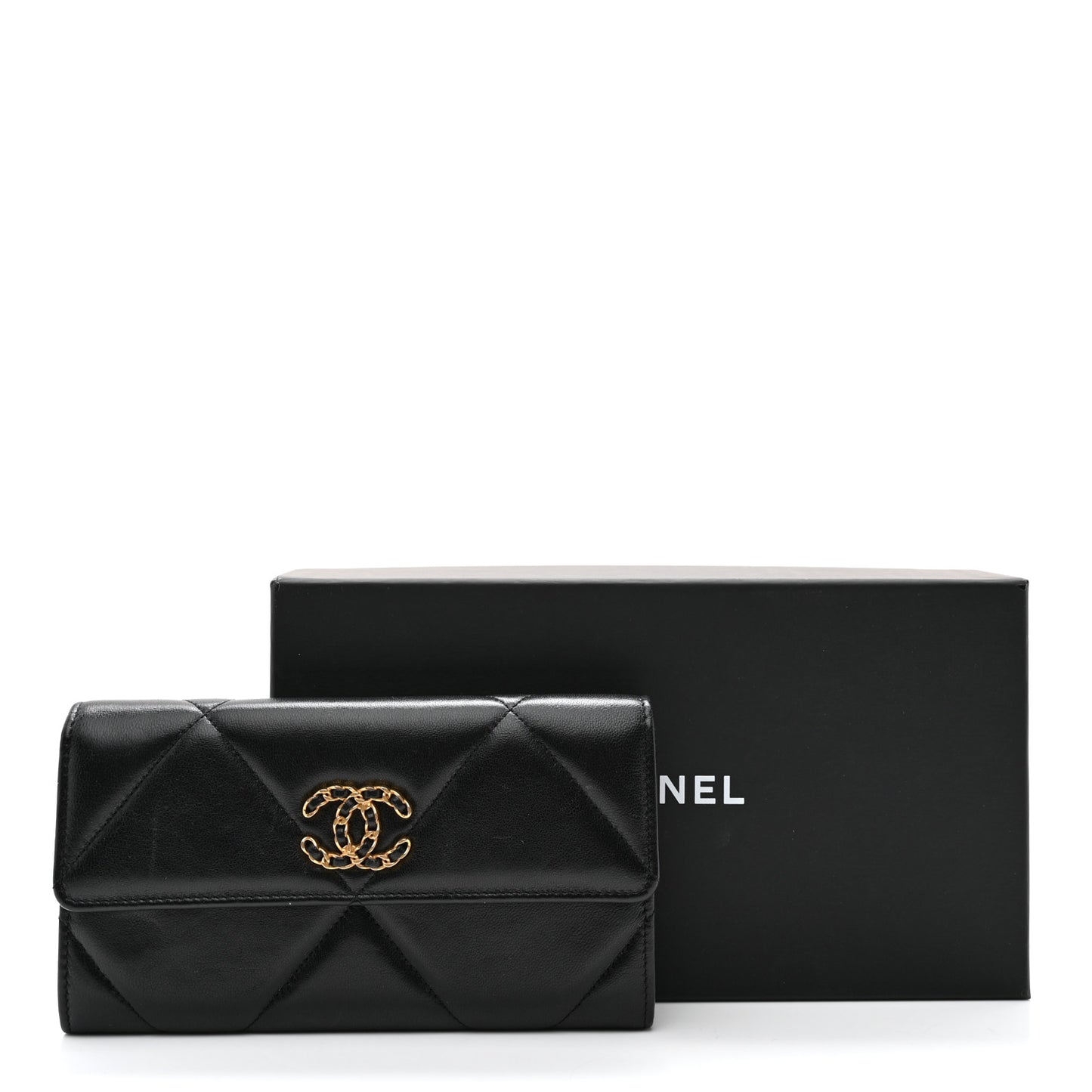 Lambskin Quilted Chanel 19 Flap Wallet Black