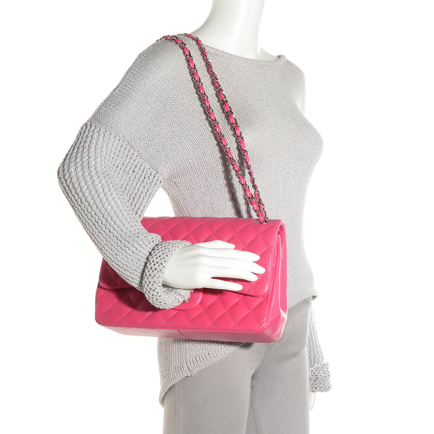 Lambskin Quilted Jumbo Double Flap Dark Pink