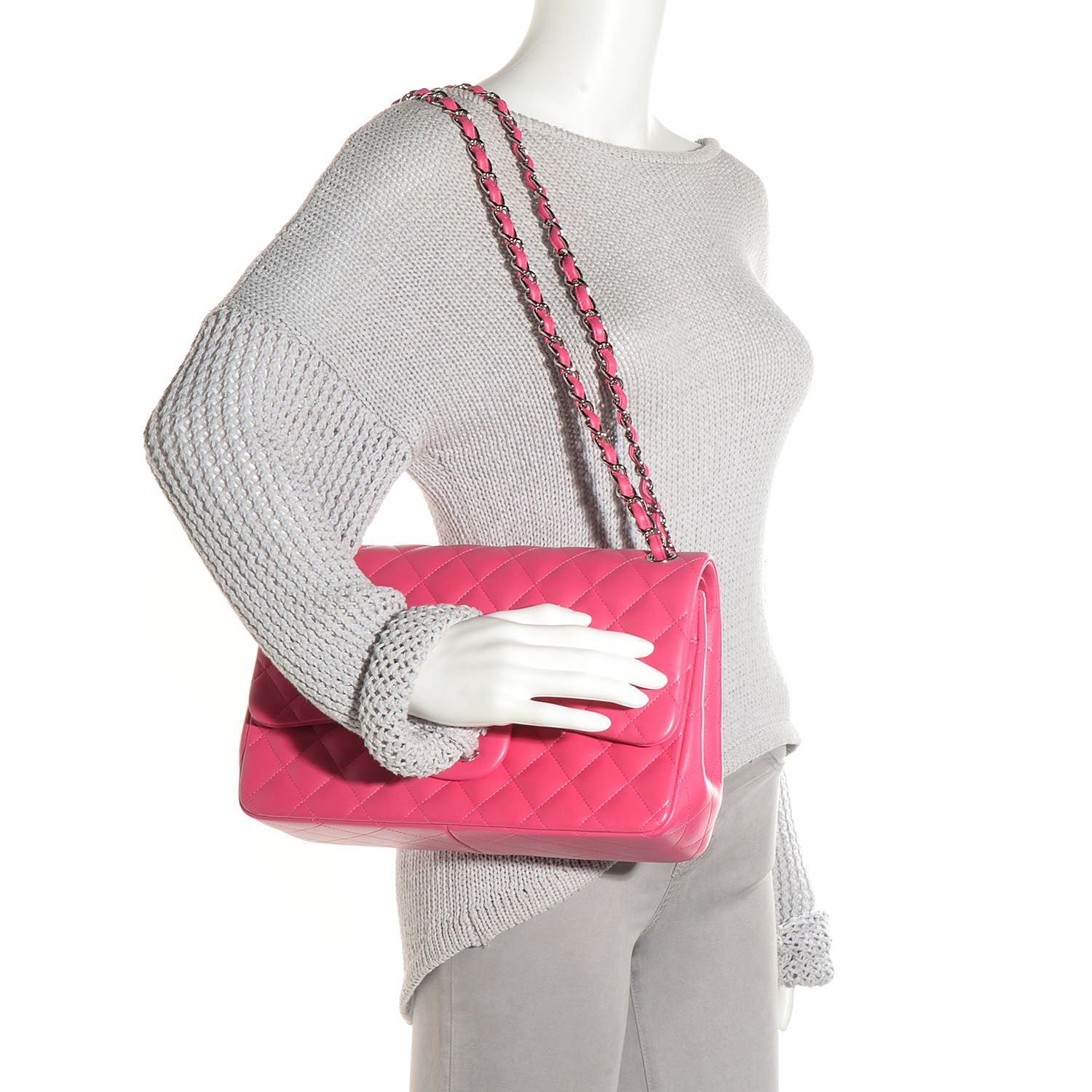 Chanel Lambskin Quilted Jumbo Double Flap Dark Pink 2 of 9