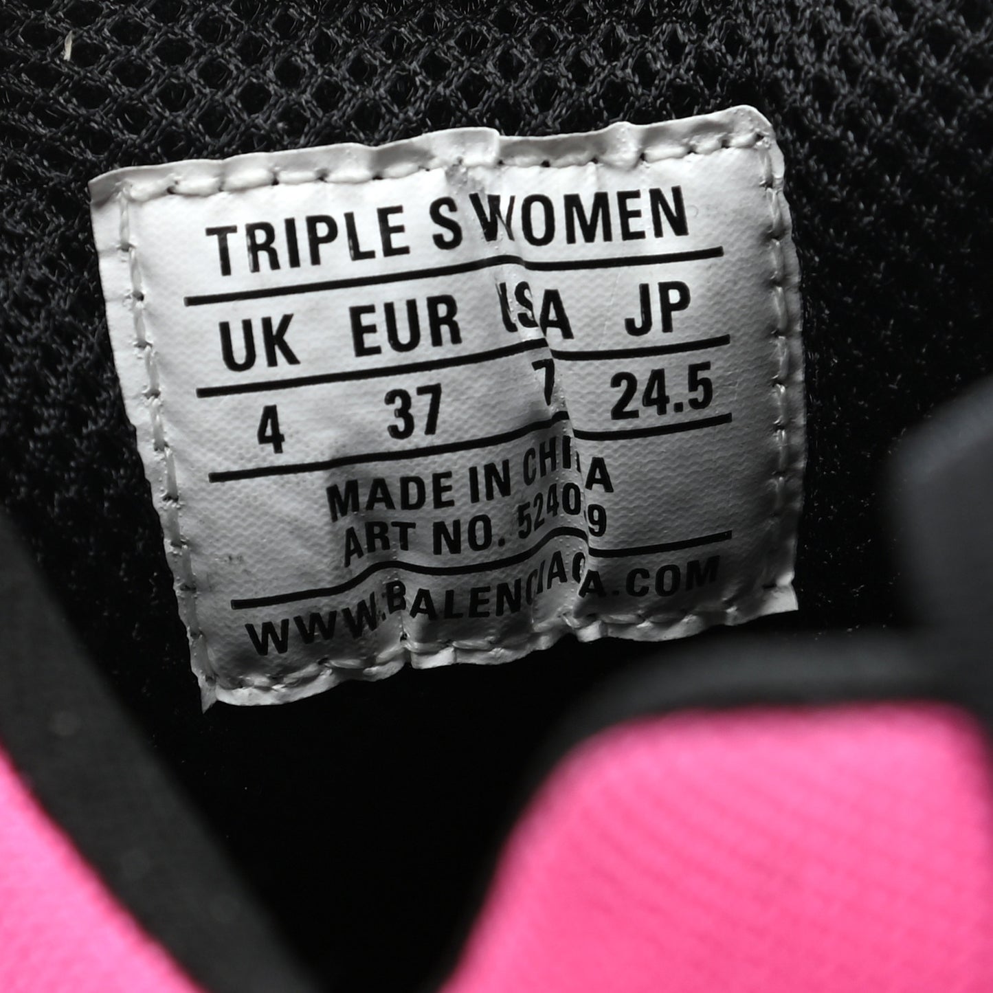 Fabric Mesh Womens Triple S Sneakers 37 Fluo Pink Grey White