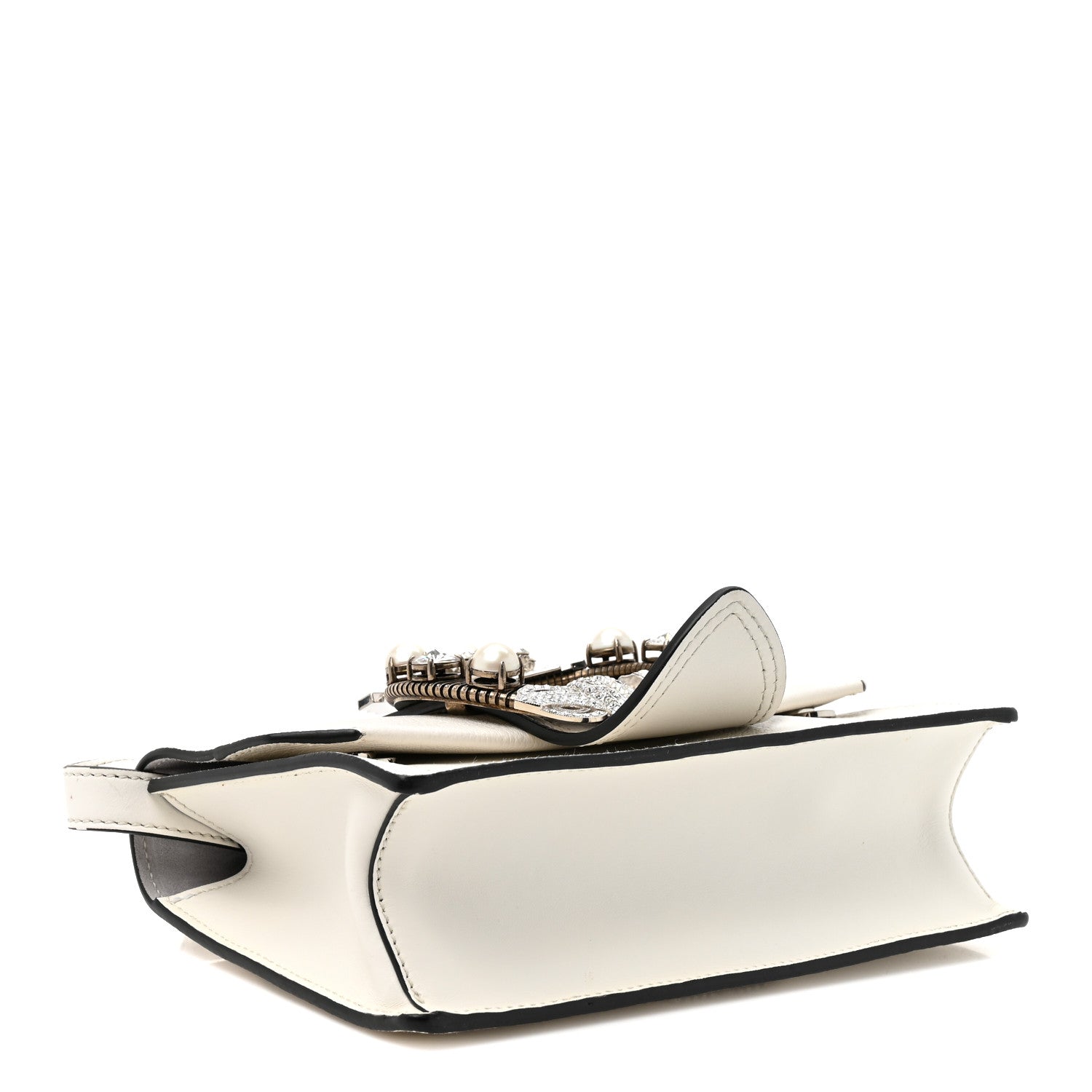 Miu Miu Goatskin Madras Soft Calf Crystal Embellished Shoulder Bag Bianco 4 of 11