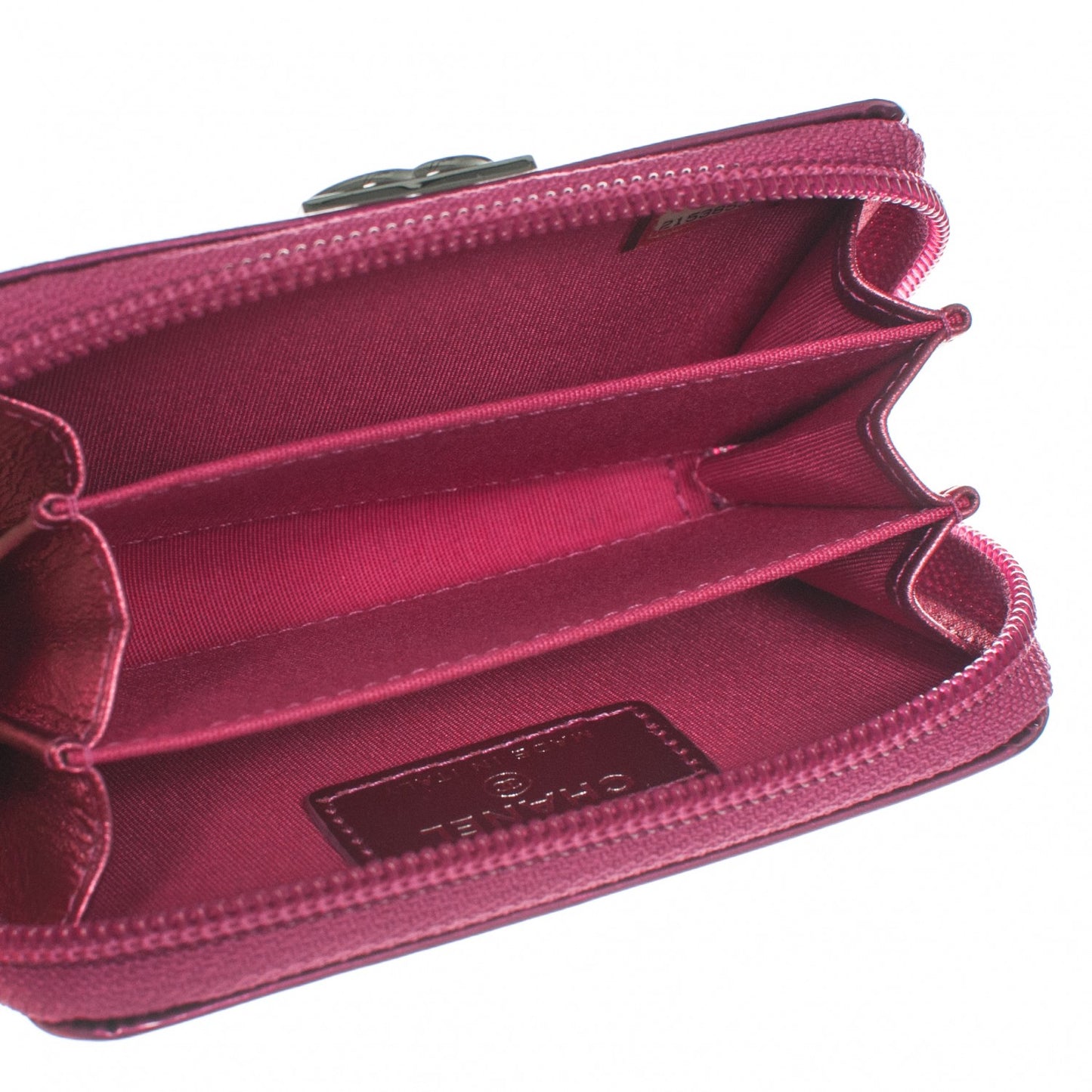 Metallic Patent Quilted Zip Around Boy Coin Purse Wallet Fuchsia