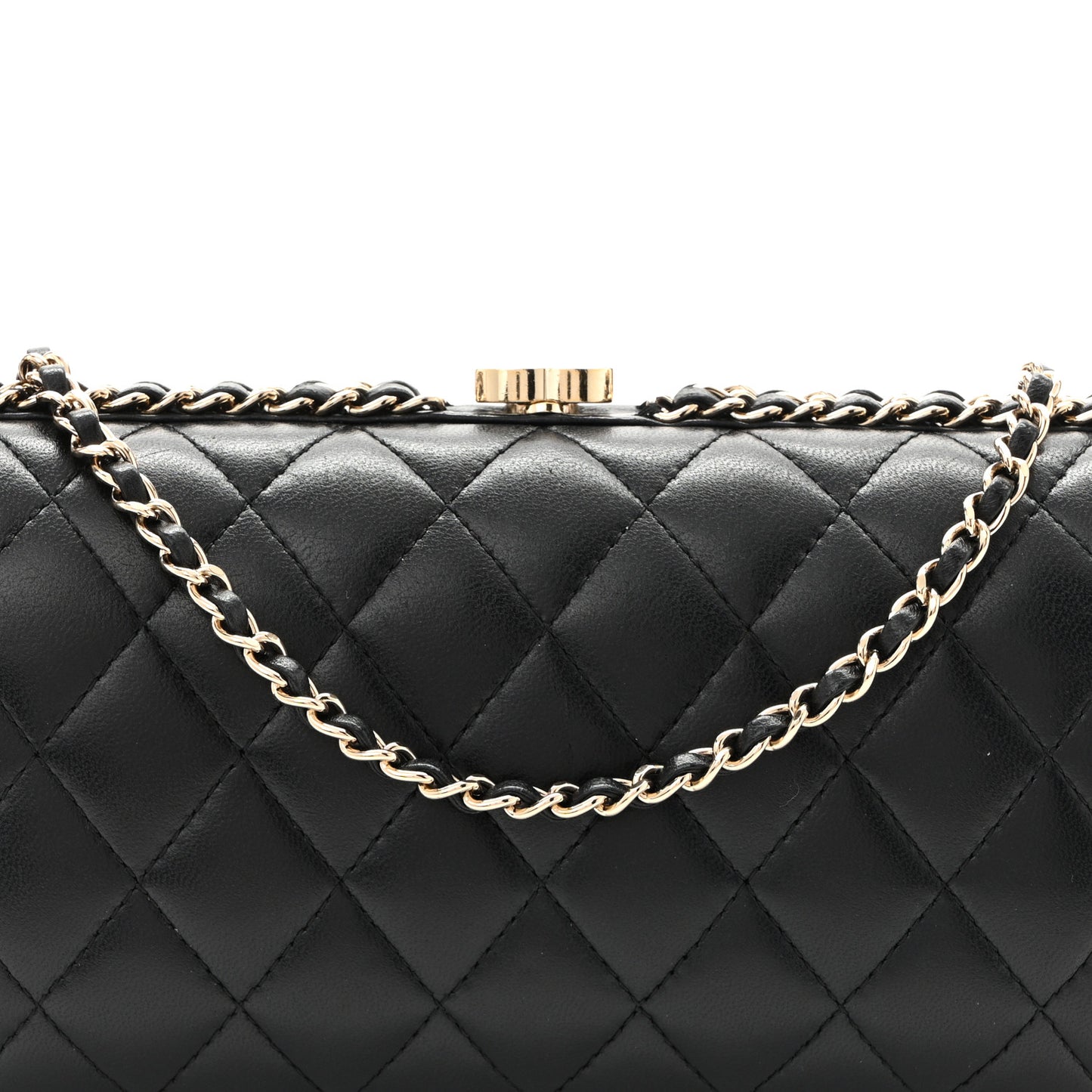 Lambskin Quilted Chain Around Clutch Black