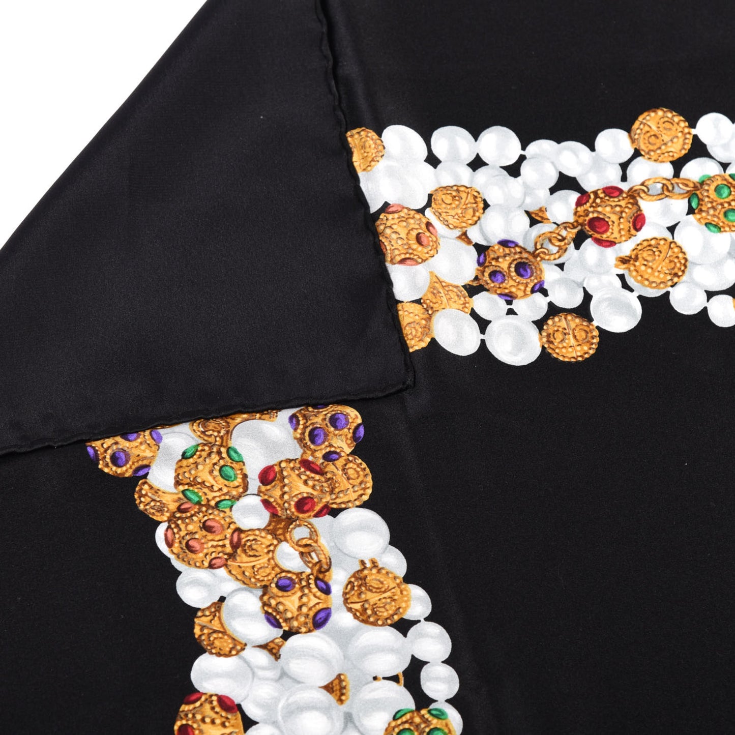 Silk Pearl Jewel Chain Print Scarf Black