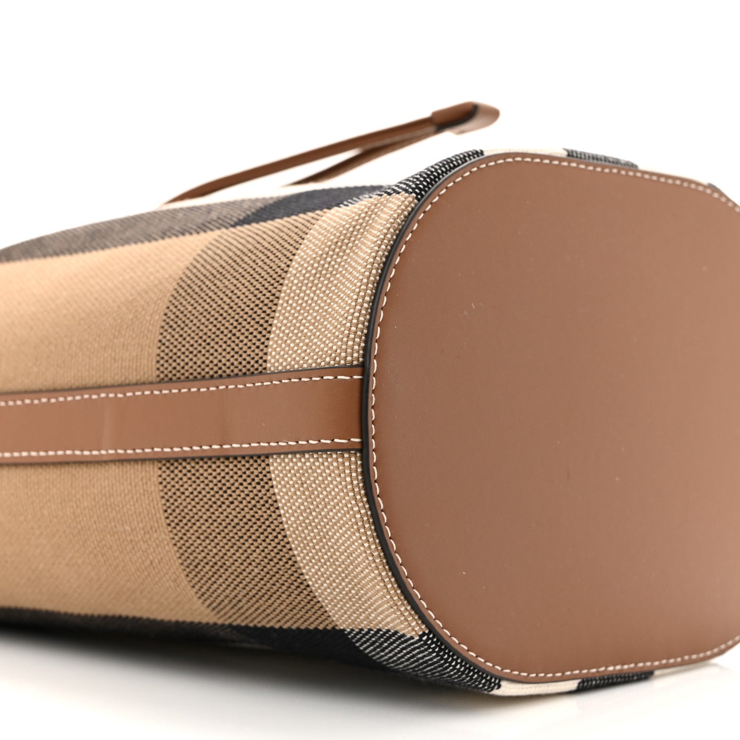 Giant Check Canvas Small Bucket Bag Taupe Brown