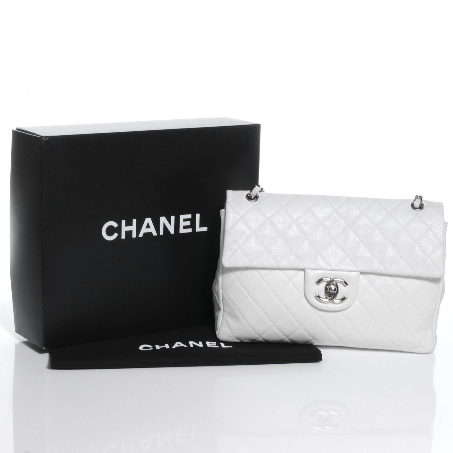 Washed Caviar Maxi Single Flap White