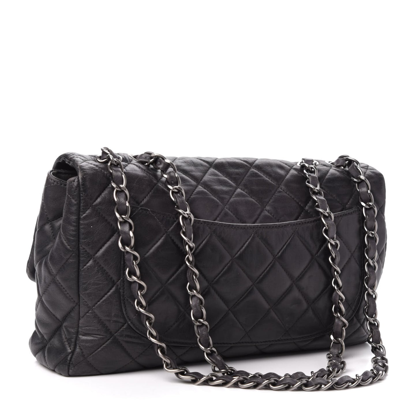 Lambskin Quilted Jumbo Single Flap Dark Grey