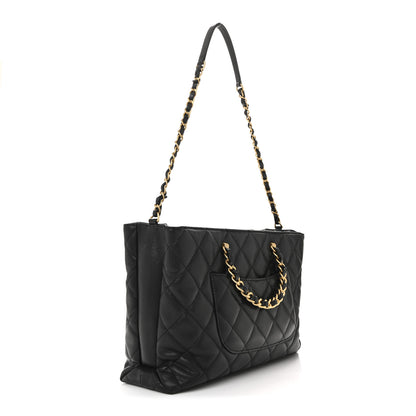 Chanel Shiny Caviar Quilted Chain Handle Small Shopping Tote Black 3 of 14