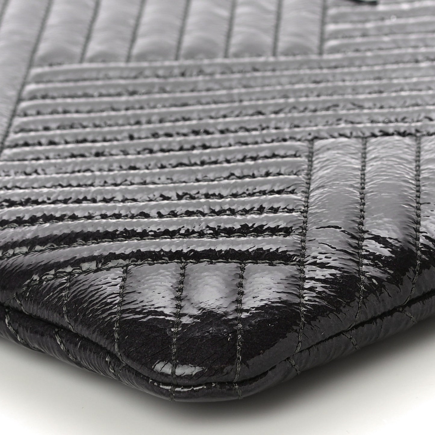 Distressed Patent Chevron Quilted Medium CC Crossing Cosmetic Case Black