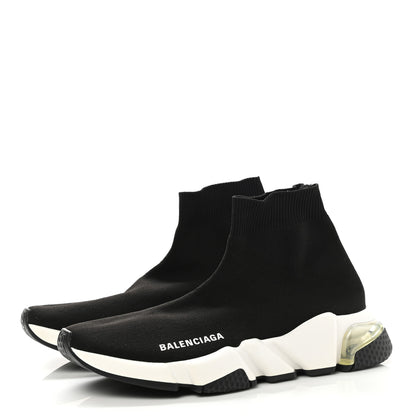 Balenciaga Neoprene Knit Womens Speed Clear Sole Sneakers 37 Black White 3 of 9