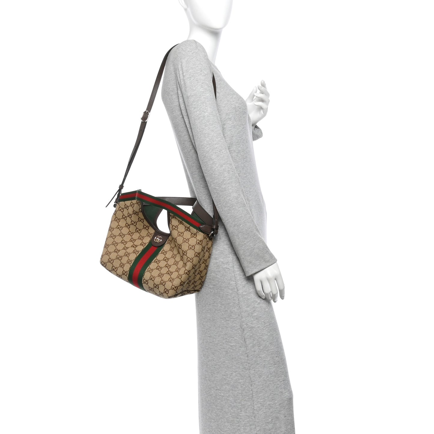 Monogram Web Small Giglio Tote Beige Dark Brown
