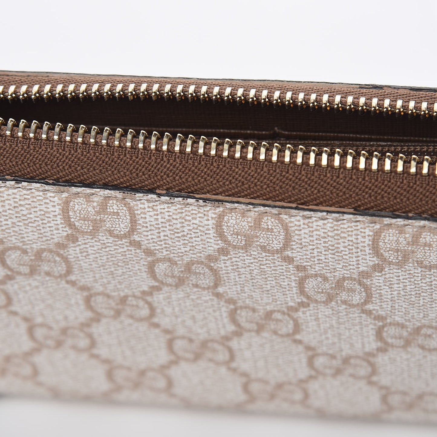 GG Supreme Monogram Calfskin Nice Zip Around Wallet New Mystic White Beige Brown