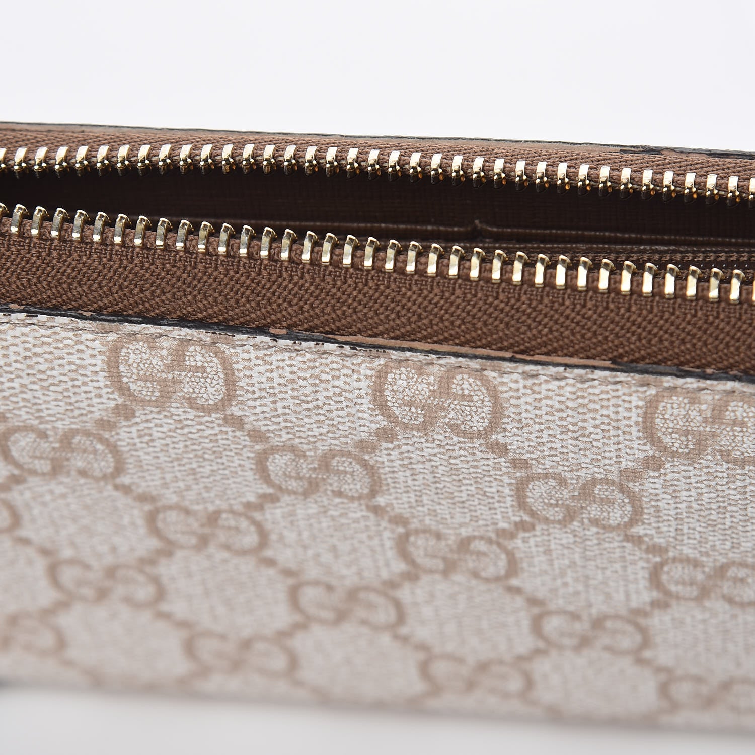 Gucci GG Supreme Monogram Calfskin Nice Zip Around Wallet New Mystic White Beige Brown 16 of 17