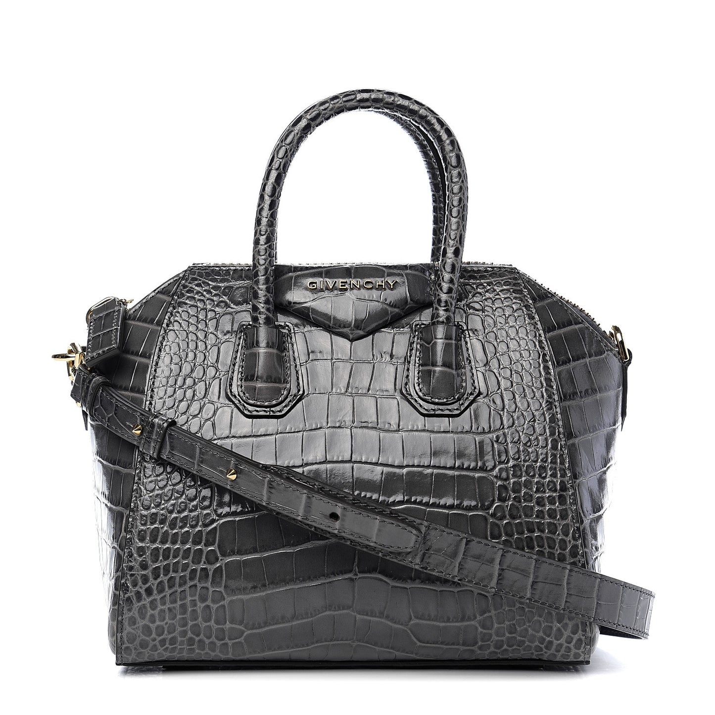 Calfskin Crocodile Embossed Mini Antigona Storm Grey