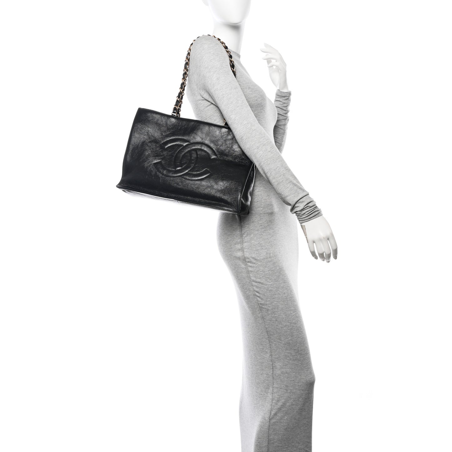 Glazed Aged Calfskin CC Tote Black