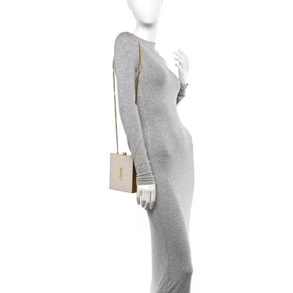 Saint Laurent Metal Calfskin Shagreen Embossed Monogram Minaudiere Tuxedo Box Clutch Blanc Vintage Light Bronze 2 of 10
