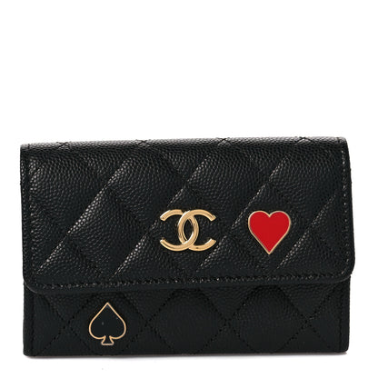 Chanel Caviar Quilted Enamel Coco Casino Flap Card Holder Wallet Black 1 of 8