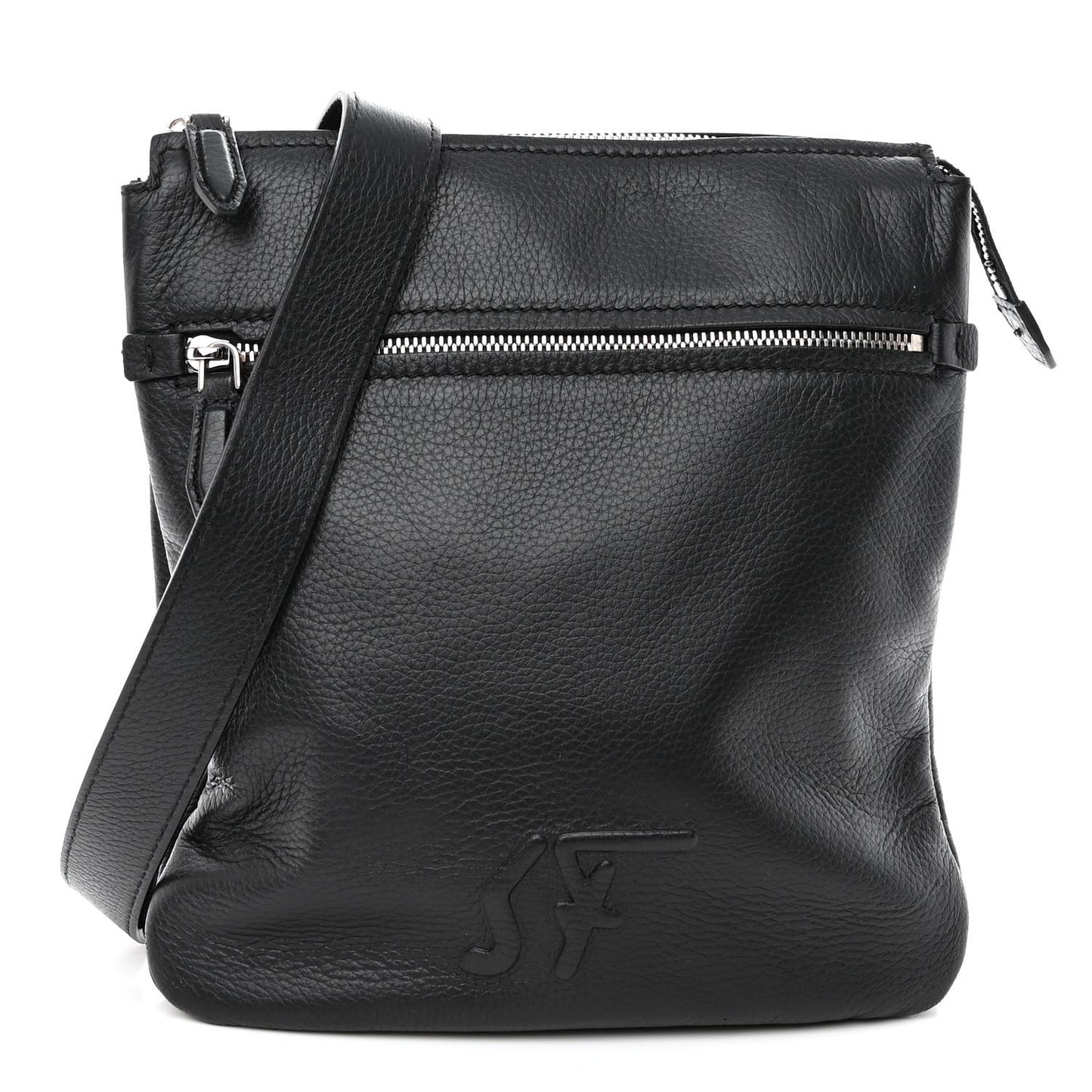Grained Calfskin Logo Shoulder Bag Black