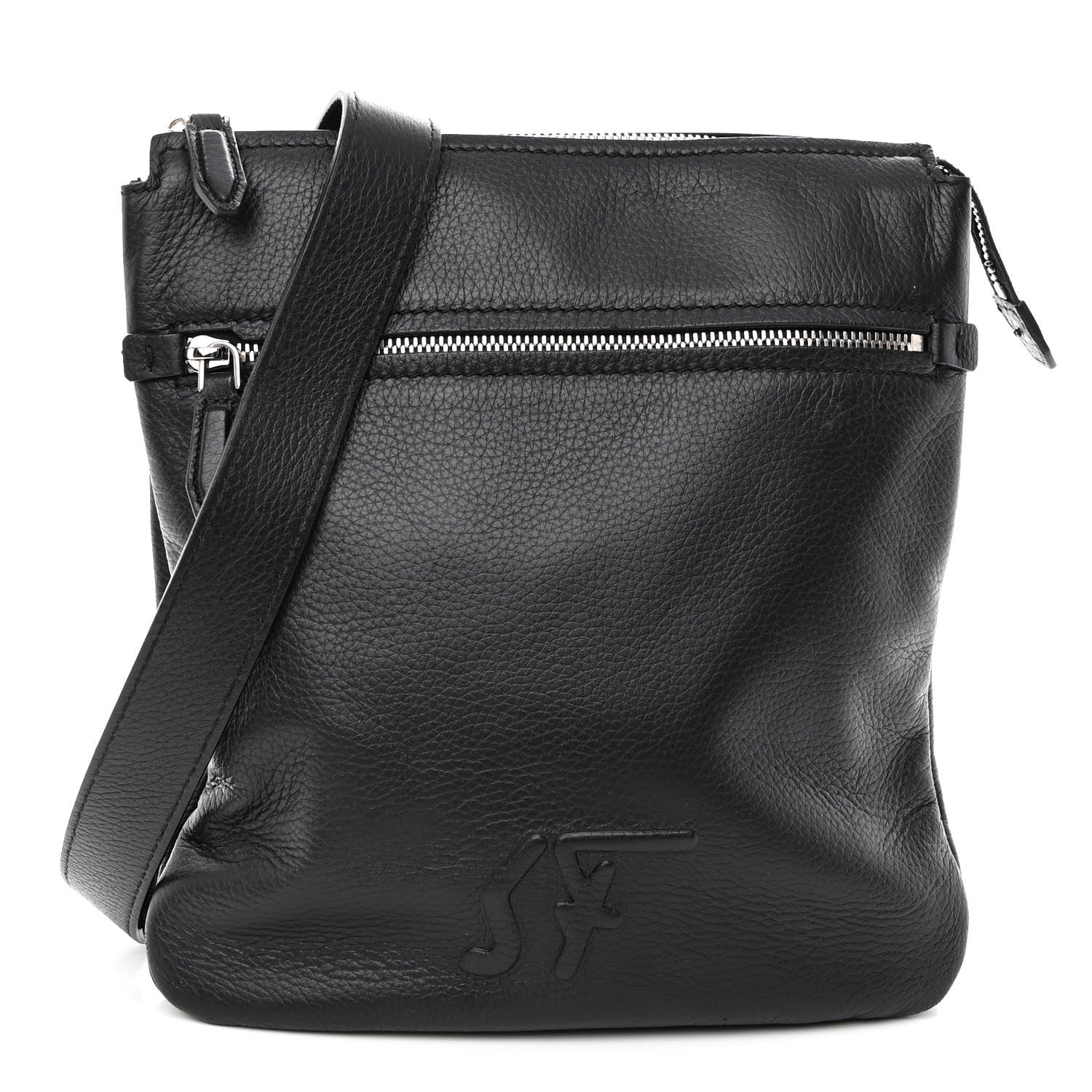 Salvatore Ferragamo Grained Calfskin Logo Shoulder Bag Black 1 of 10