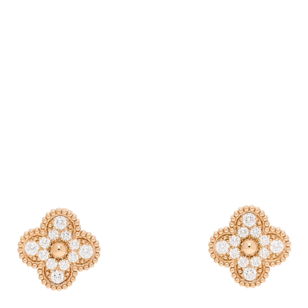 18K Yellow Gold Diamond Vintage Alhambra Earrings