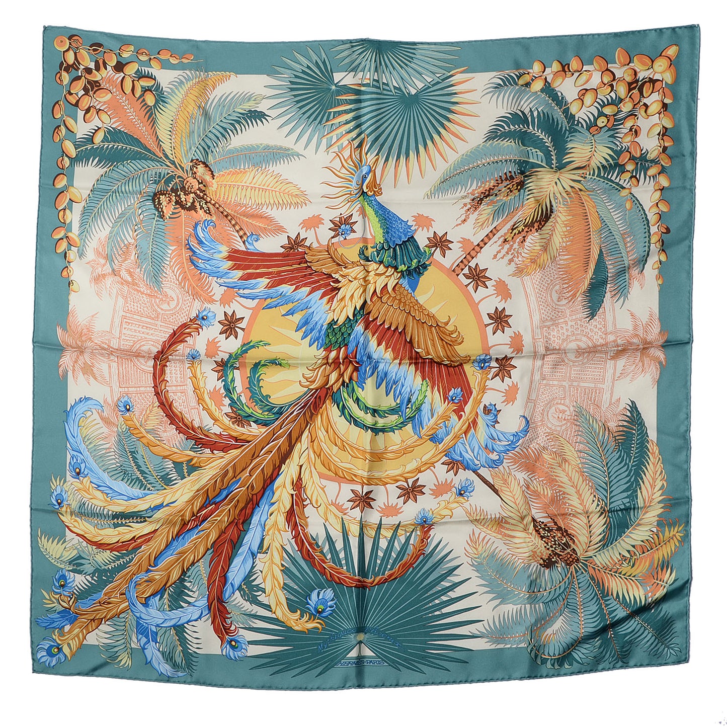 Silk Mythiques Phoenix Scarf 90 Vert Amande Vinalle Brun
