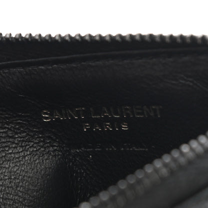 Saint Laurent Grain De Poudre Matelasse Chevron Monogram Fragments Zippered Card Case Black 6 of 8