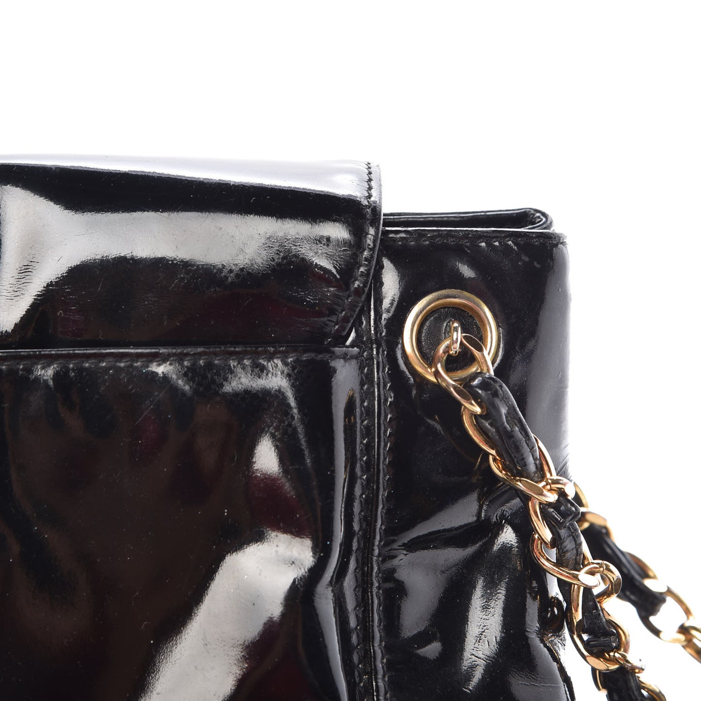 Patent Flap Shoulder Bag Black
