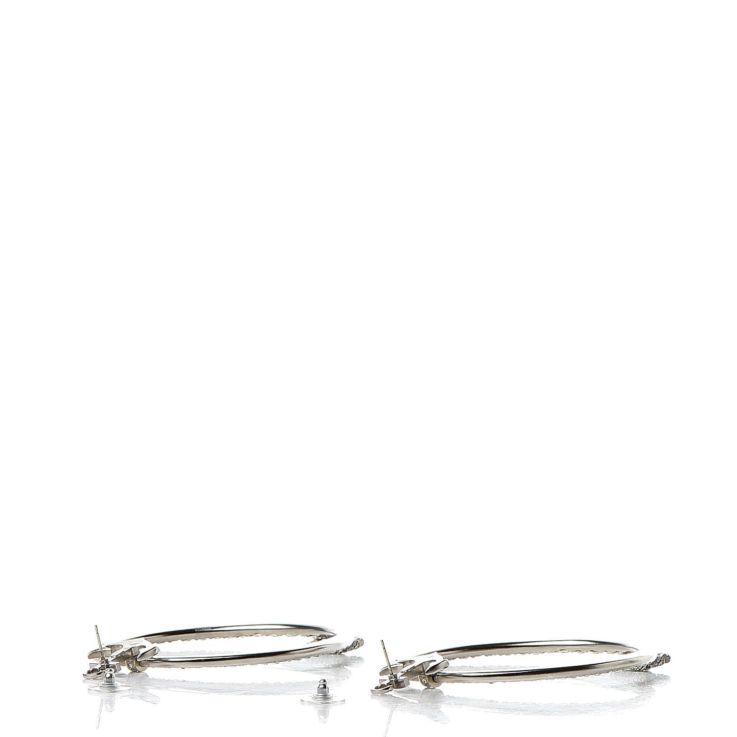 Chanel Crystal Anchor CC Hoop Earrings Silver 3 of 5